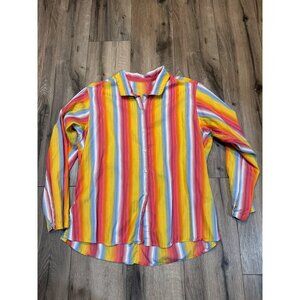 Jill McGowan Womens Multicolor Striped Button-Up LS Shirt Festival Rainbow Patte